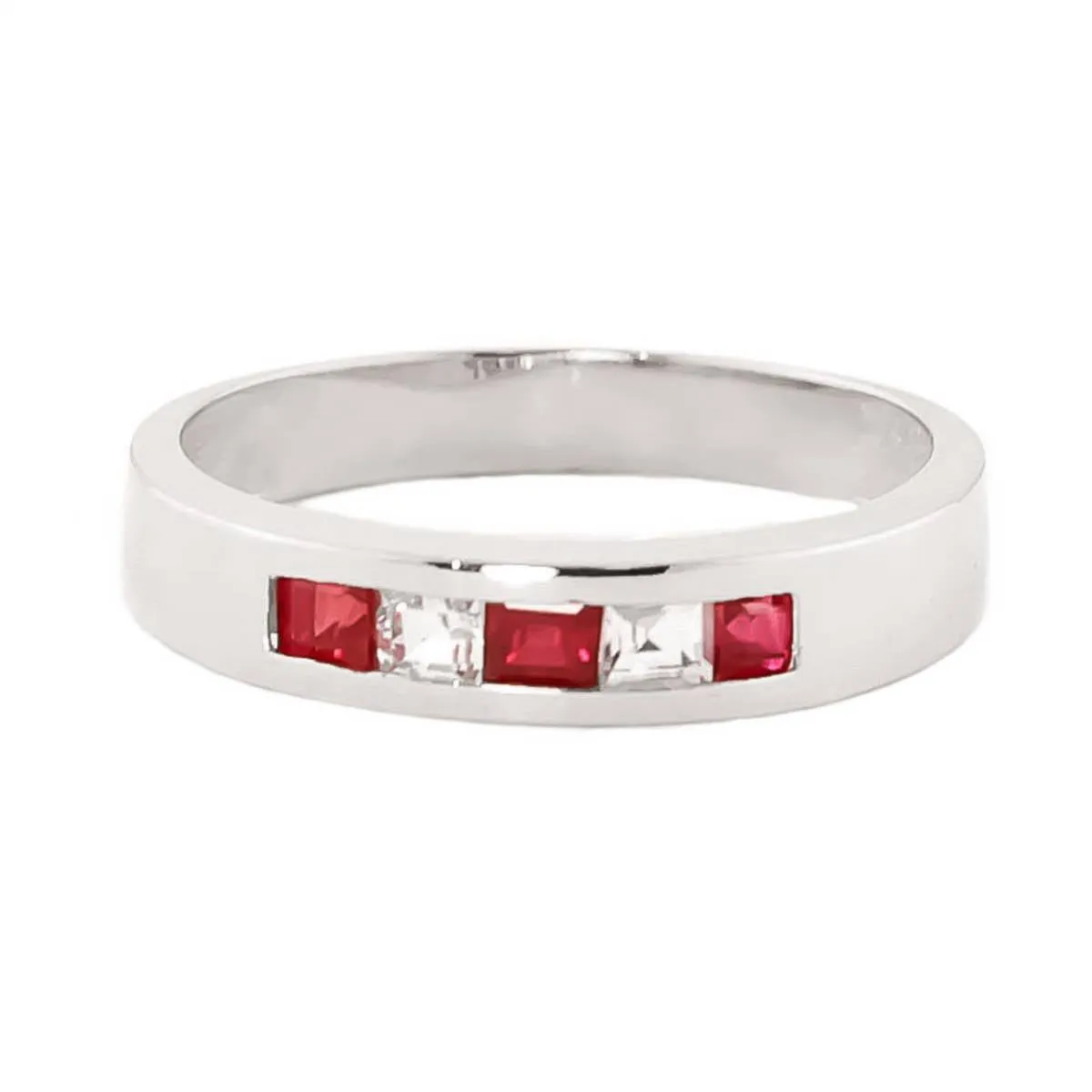 0.63 Carat 14K Solid White Gold Rings Natural Ruby White Topaz