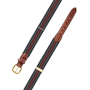 Adjustable Navy, Burgundy & Green Grosgrain Belt with Embossed Calf Tabs