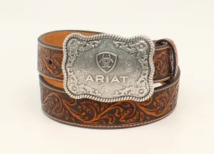 Ariat Men's Brown Embossed Western Belt w/ Buckle