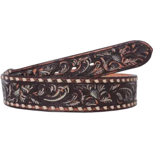 B091 - Brown Floral Tooled Cream Hi-Lites Belt