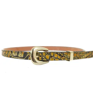 B1068A - Canary Hornback Gator Print Leather Belt