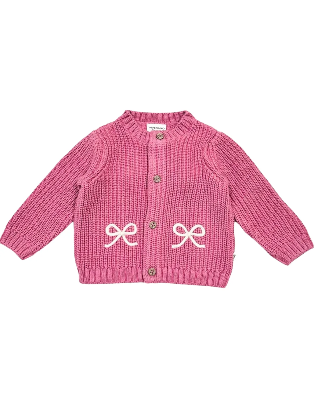 Baby Bow Emb Chunky Knit Cardi Bubblegum Pink