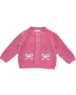 Baby Bow Emb Chunky Knit Cardi Bubblegum Pink