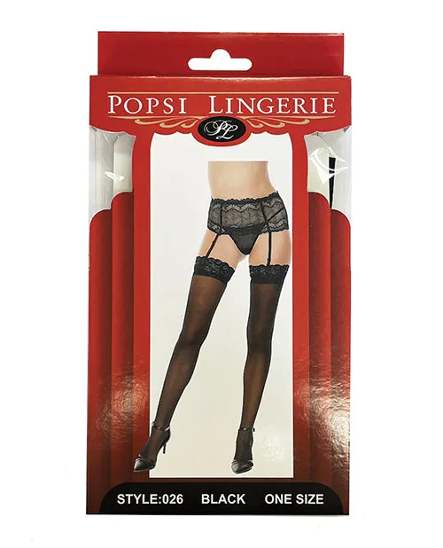 Black Silicone Lace Top Thigh High Stockings One Size