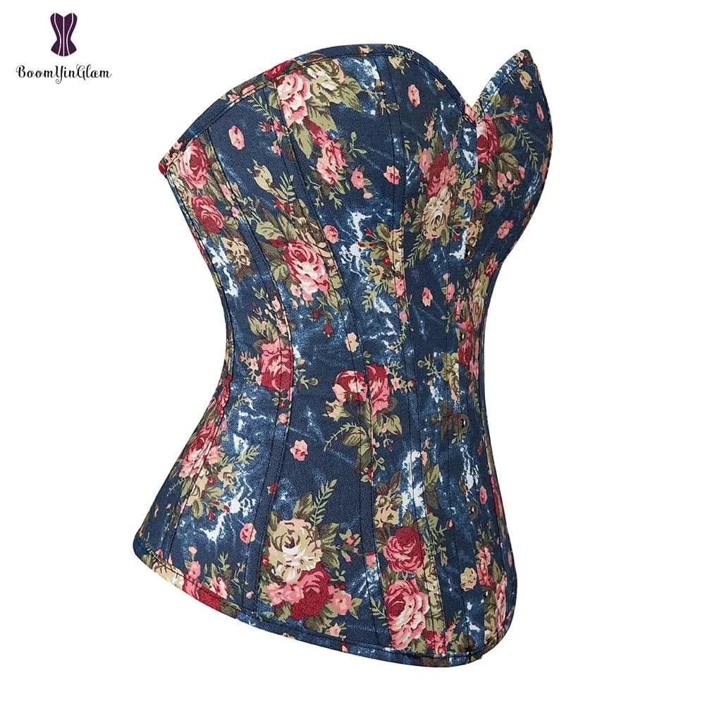 Blue Floral Bustier - Women Everyday Corset for Waist Training & Slimming