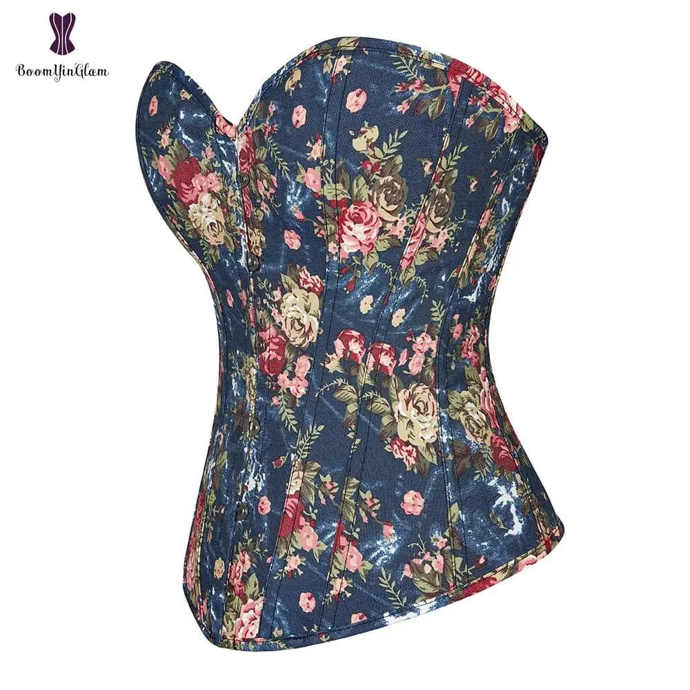 Blue Floral Bustier - Women Everyday Corset for Waist Training & Slimming