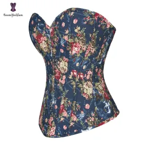 Blue Floral Bustier - Women Everyday Corset for Waist Training & Slimming