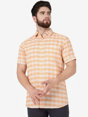 Canteloupe Peach Checked Slim Fit Casual Shirt | JadeBlue