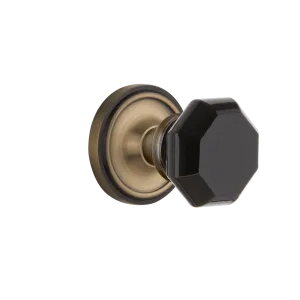 Classic Rosette with Black Waldorf Knob in Antique Brass