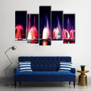 Colorful Fountain At Night Canvas Wall Art