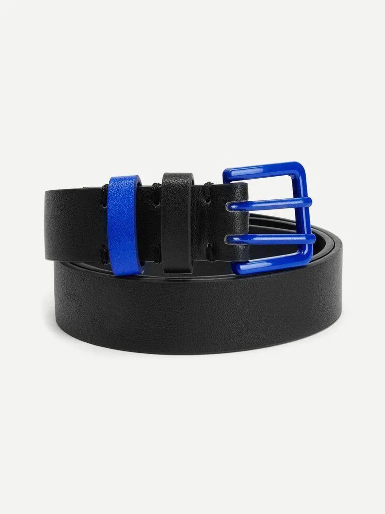 Contrast Buckle PU Belt