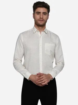 Cream Printed Classic Fit Casual Shirt | Greenfibre