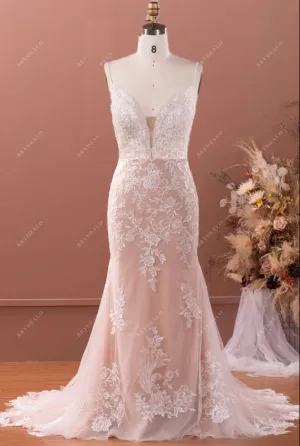 Custom Lace Champagne Two-Piece Mermaid Wedding Dress with Overskirt