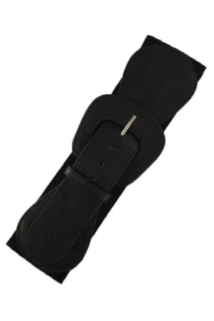 Faux Leather Stretch Belt in Black - Plus