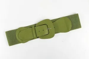 Faux Leather Stretch Belt in Olive Green