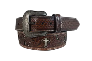 Gem Dandy Men's Roper Brown Cross Tooled Belt