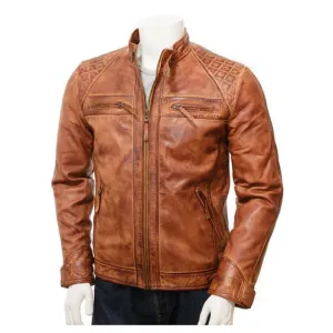 High Quality New Style Fashion Mens Tan Leather Biker Jacket