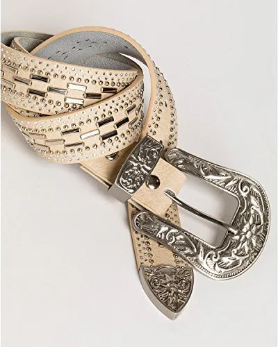 Kamberley Genuine Leather, Rhinestone and Metal Studded Leather Belt