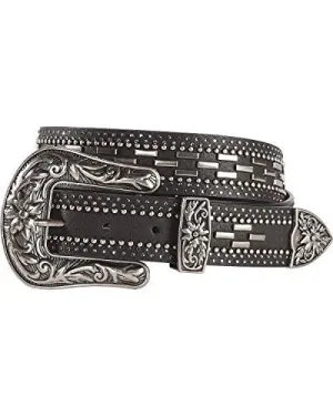 Kamberley Genuine Leather, Rhinestone and Metal Studded Leather Belt