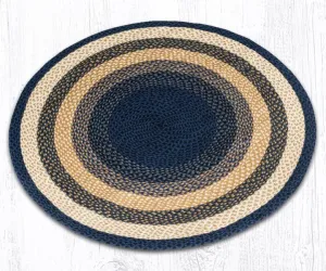 Light & Dark Blue, and Mustard Round Braided Rug