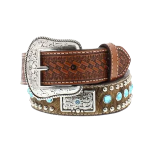 M&F Nocona Kid's Calf Hair Rhinestone Brown Belt