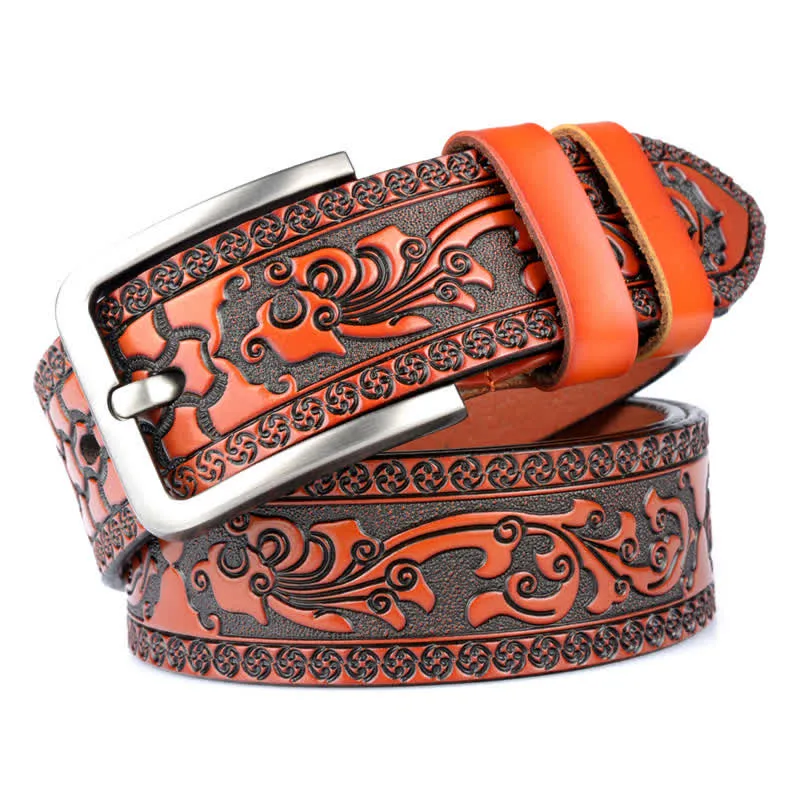 Men's Luxury Flower Embossed Pattern Leather Belt