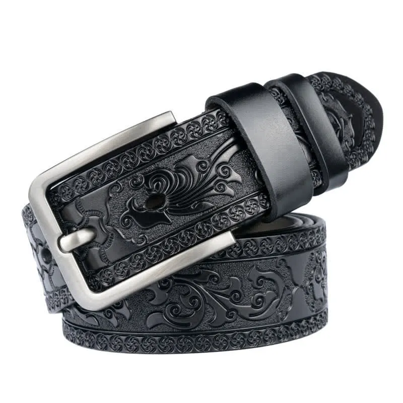 Men's Luxury Flower Embossed Pattern Leather Belt