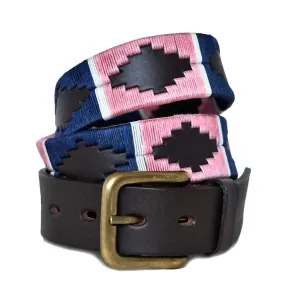 PIONEROS Polo Belt - Wide Argentinian - 110 Pink/Navy with White Stripe