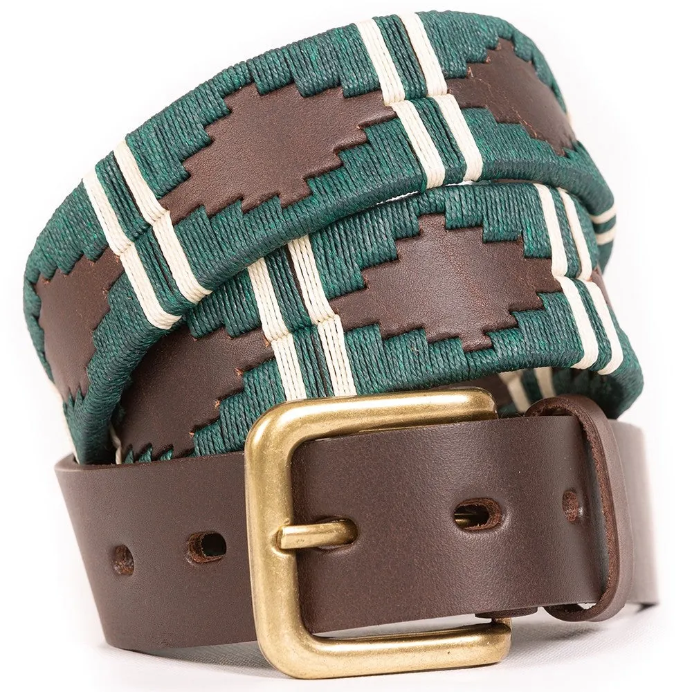 PIONEROS Polo Belt - Wide Argentinian - 123 Green with Double White Stripe