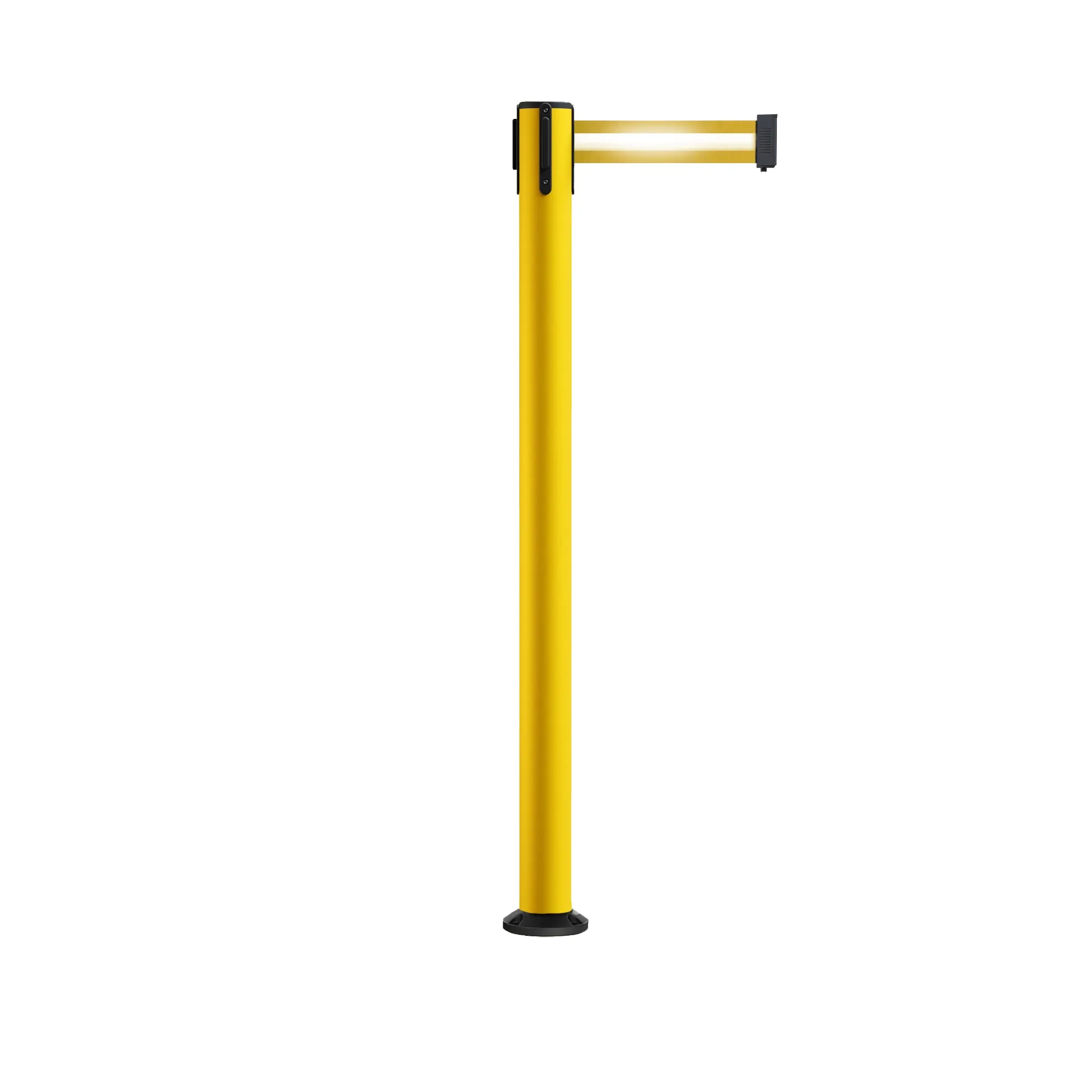 Retractable Belt Barrier Safety Stanchion, Fixed Base, Yellow Post, 11 Ft. Belt - Montour Line MSX630F