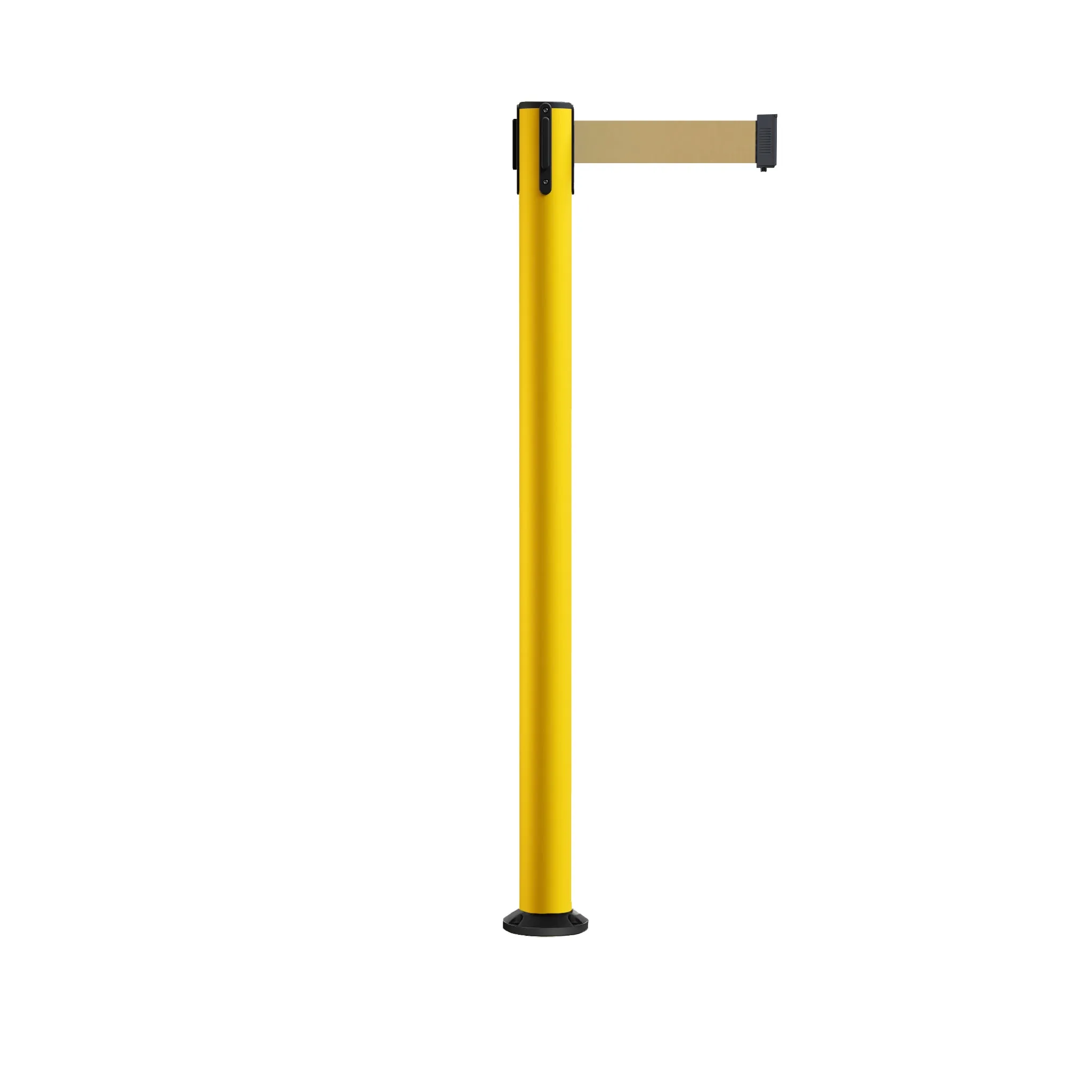 Retractable Belt Barrier Safety Stanchion, Fixed Base, Yellow Post, 11 Ft. Belt - Montour Line MSX630F