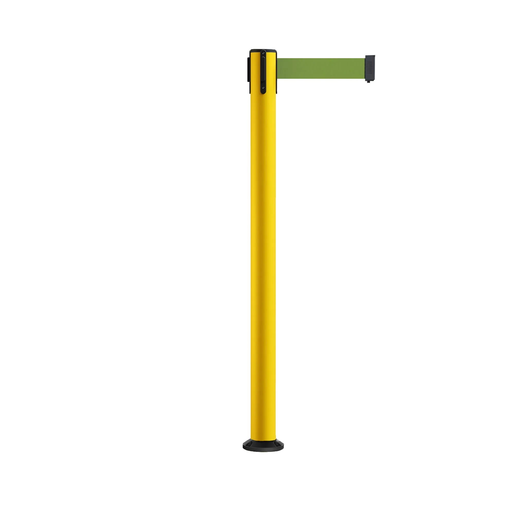 Retractable Belt Barrier Safety Stanchion, Fixed Base, Yellow Post, 11 Ft. Belt - Montour Line MSX630F