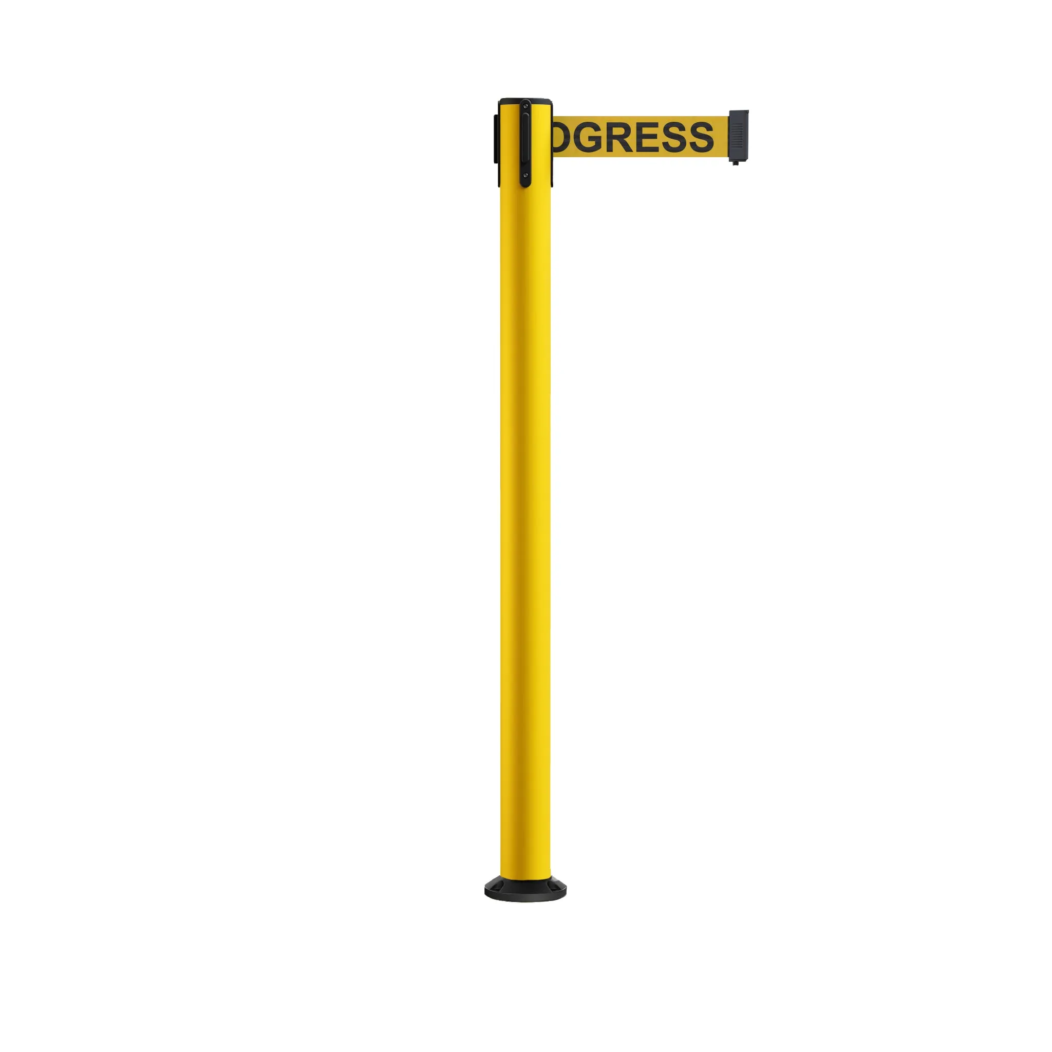 Retractable Belt Barrier Safety Stanchion, Fixed Base, Yellow Post, 11 Ft. Belt - Montour Line MSX630F