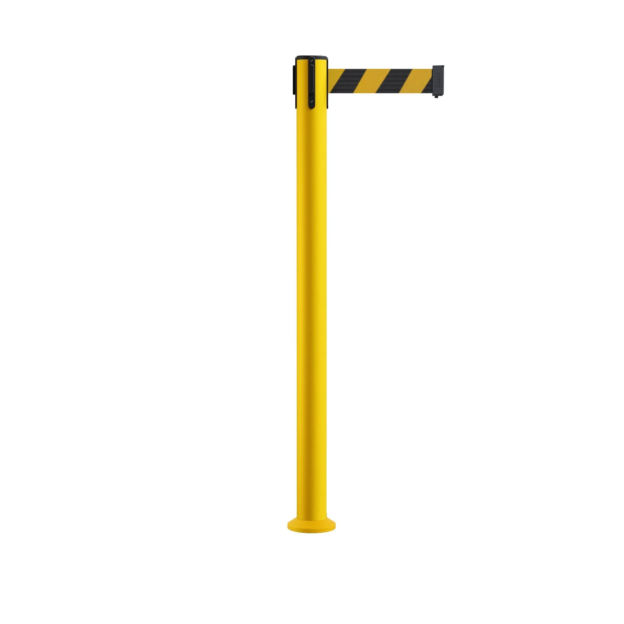 Retractable Belt Barrier Safety Stanchion, Fixed Base, Yellow Post, 11 Ft. Belt - Montour Line MSX630F