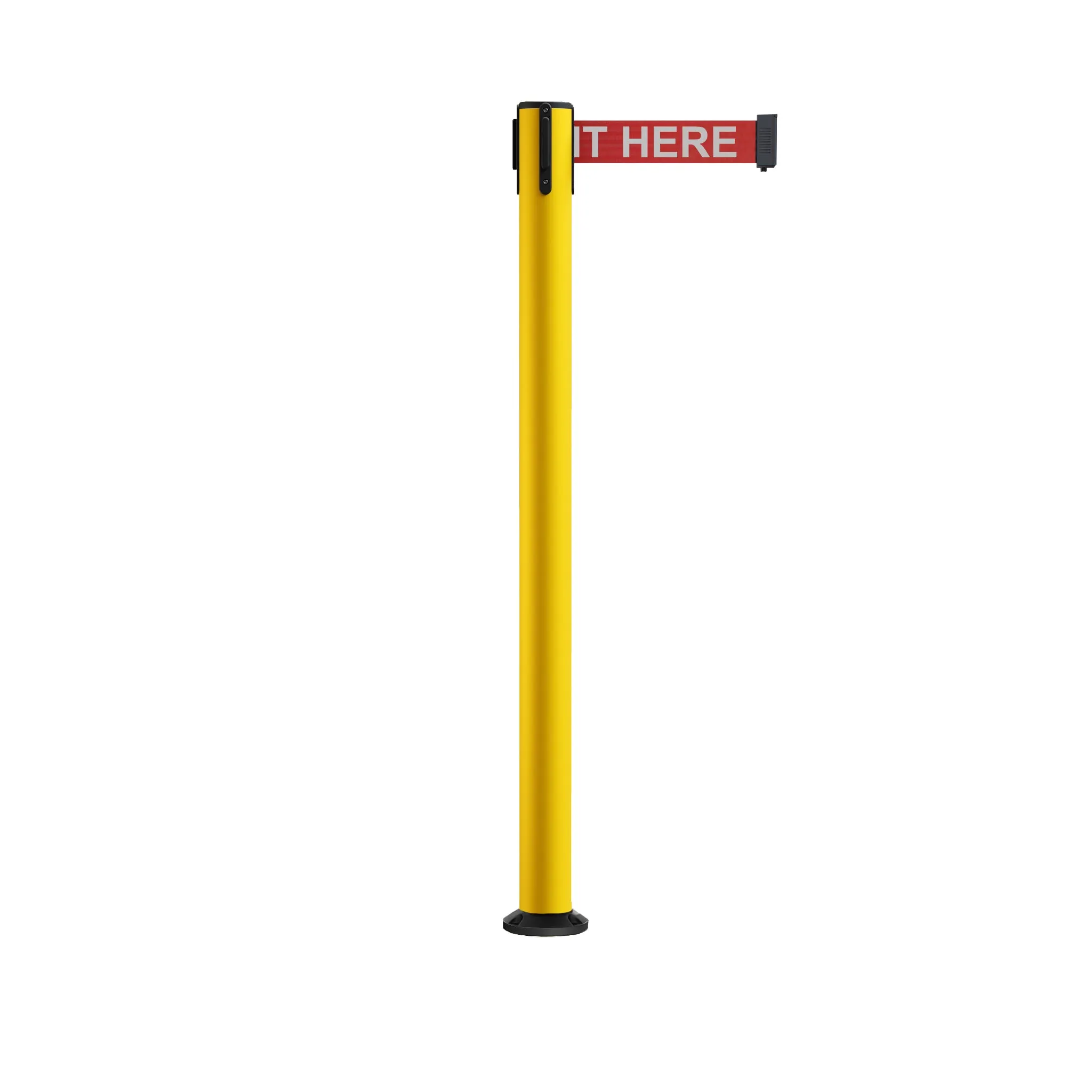 Retractable Belt Barrier Safety Stanchion, Fixed Base, Yellow Post, 11 Ft. Belt - Montour Line MSX630F