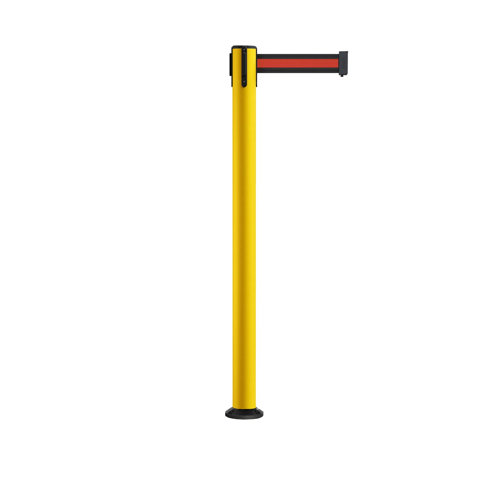 Retractable Belt Barrier Safety Stanchion, Fixed Base, Yellow Post, 11 Ft. Belt - Montour Line MSX630F