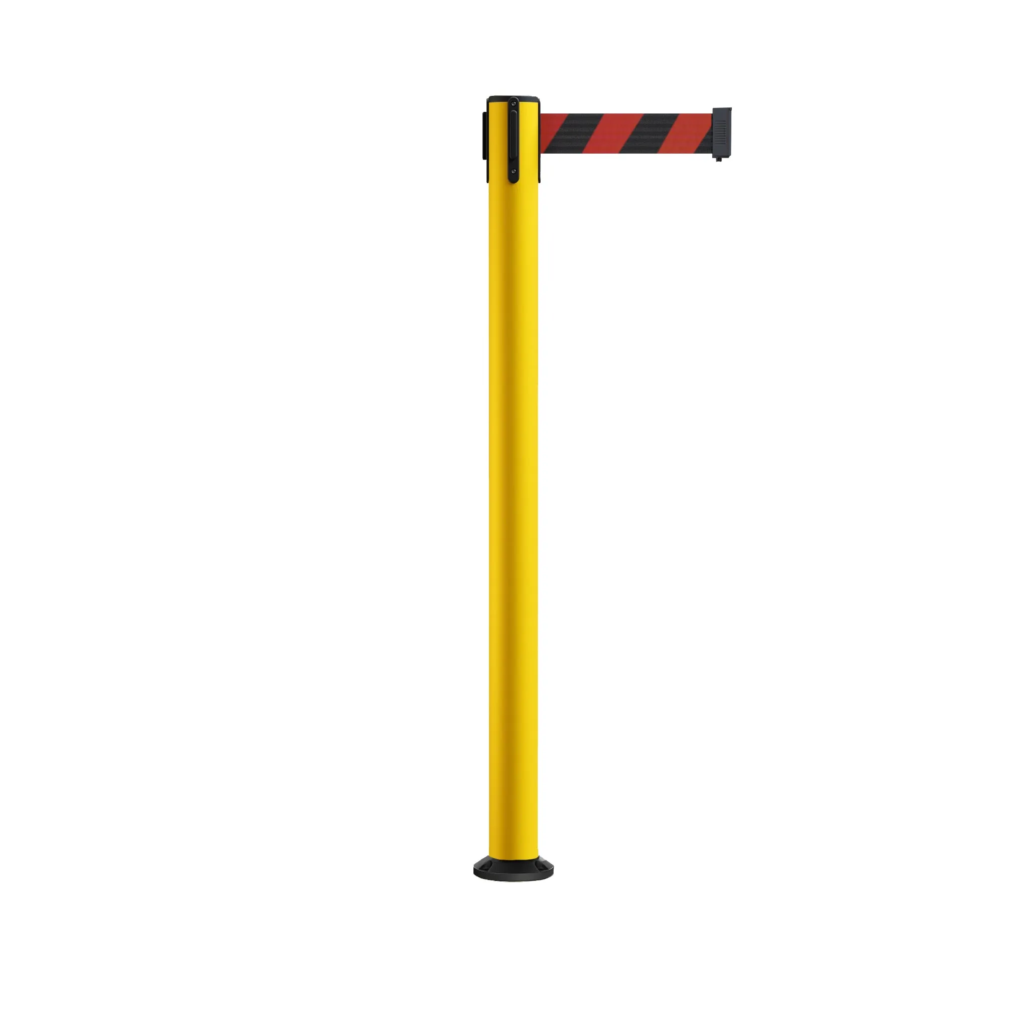 Retractable Belt Barrier Safety Stanchion, Fixed Base, Yellow Post, 11 Ft. Belt - Montour Line MSX630F