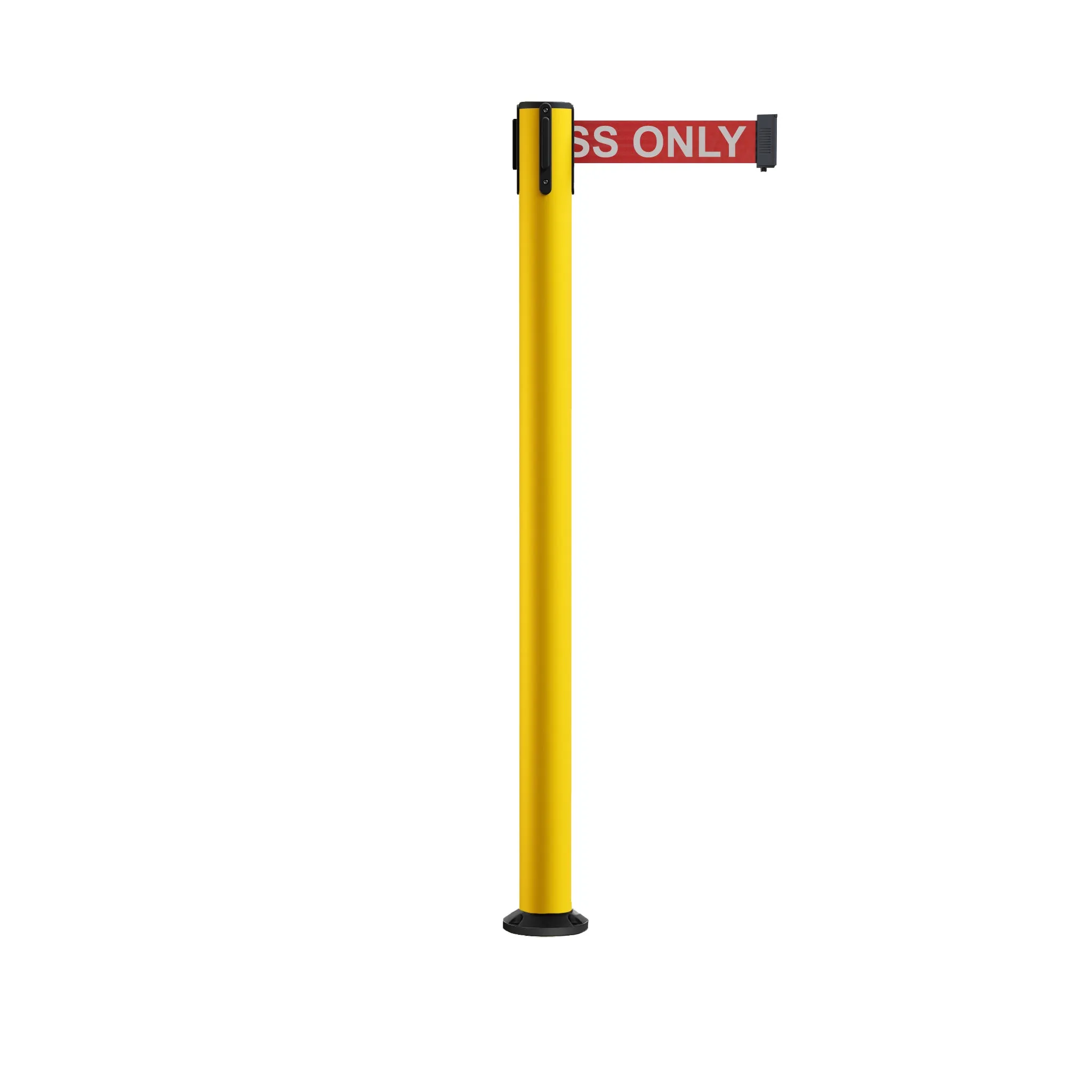 Retractable Belt Barrier Safety Stanchion, Fixed Base, Yellow Post, 11 Ft. Belt - Montour Line MSX630F