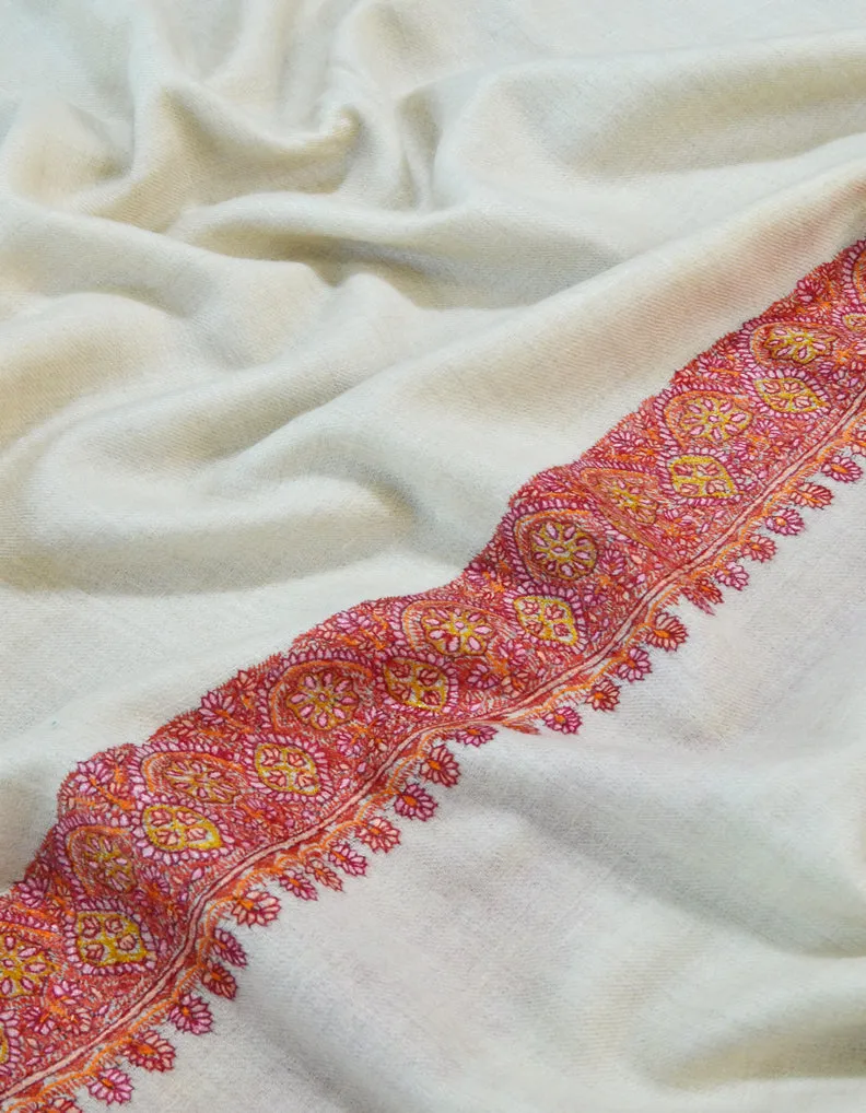 Sozni Work On White Pashmina Shawl 5377