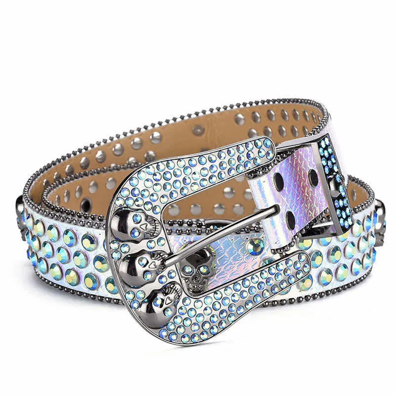 Women's Punk Skull Buckle Bead Edge Leather Belt