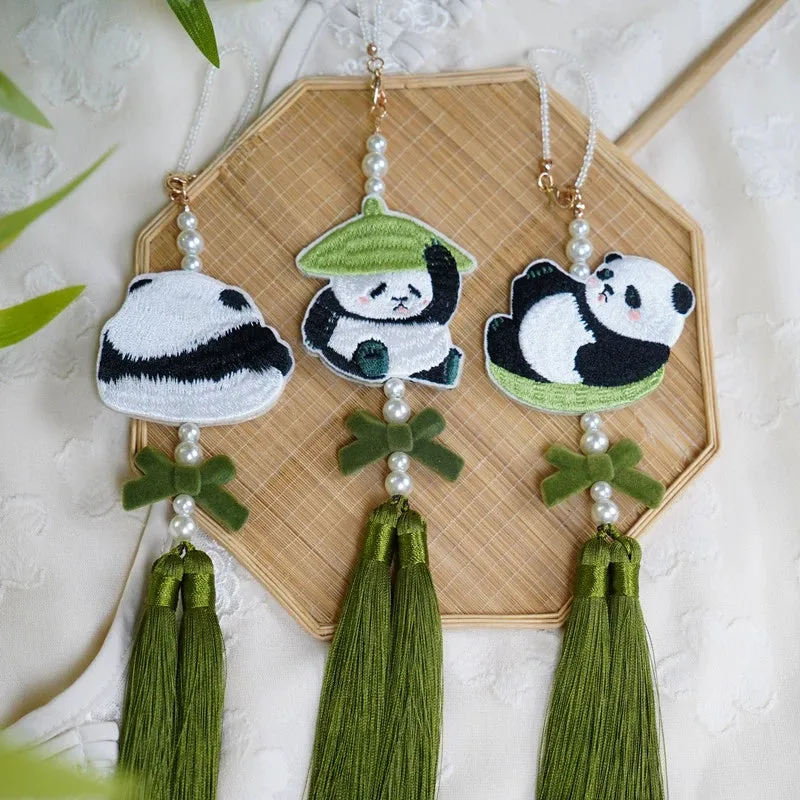 Xiong Mao 熊猫 Lazy Panda Double Sided Embroidered Charm