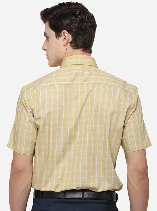 Yellow & White Checked Regular Fit Formal Shirt | JadeBlue