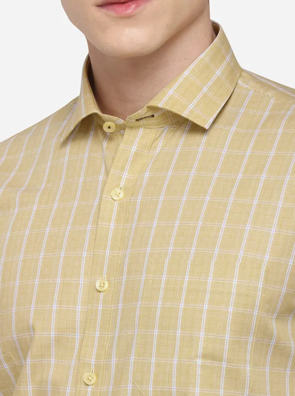 Yellow & White Checked Regular Fit Formal Shirt | JadeBlue