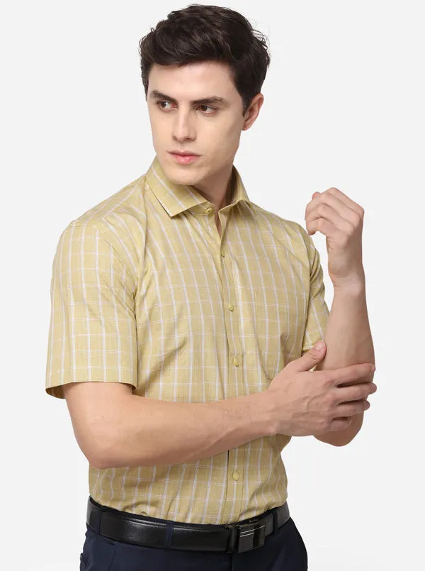 Yellow & White Checked Regular Fit Formal Shirt | JadeBlue